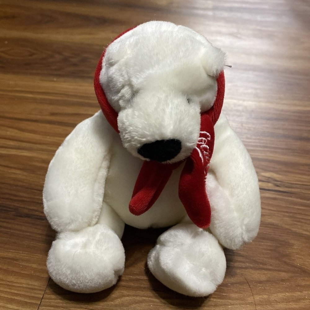 NEW Boyds Coca-Cola White Polar Bear Plush 6"‎ With Red Coca-Cola Scarf #C2
